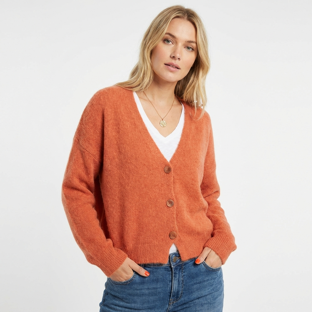 Amelia | Women's Cardigan With V-Neck And Oversized Buttons | Cosy