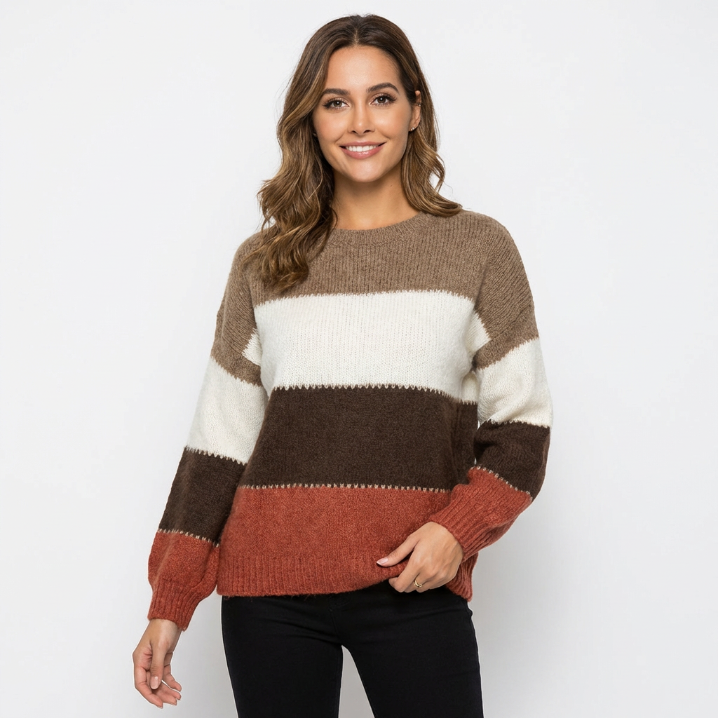 Isla | Women's Pullover With Color Block Pattern And Crew Neck | Cosy