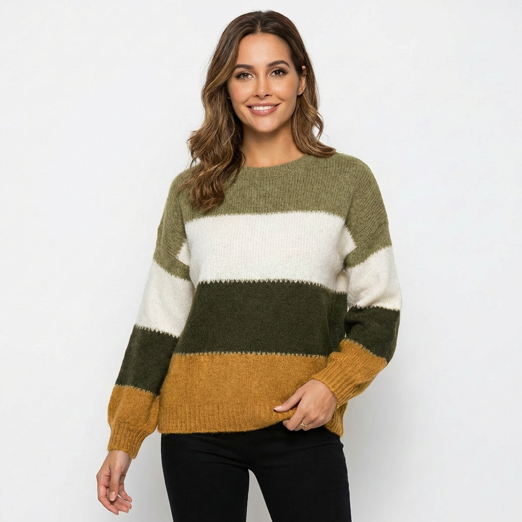 Isla | Women's Pullover With Color Block Pattern And Crew Neck | Cosy