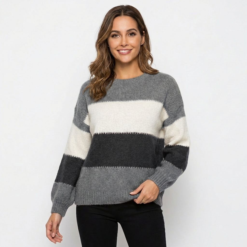 Isla | Women's Pullover With Color Block Pattern And Crew Neck | Cosy