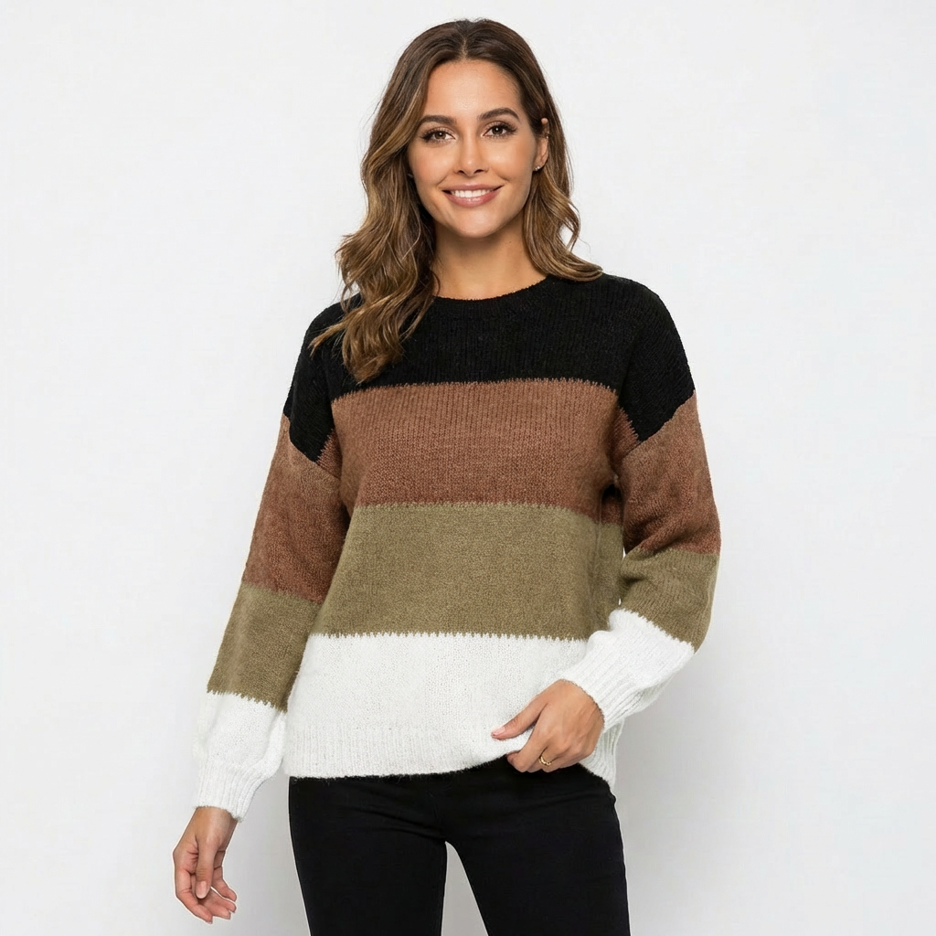 Isla | Women's Pullover With Color Block Pattern And Crew Neck | Cosy