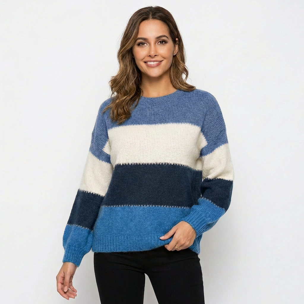 Isla | Women's Pullover With Color Block Pattern And Crew Neck | Cosy