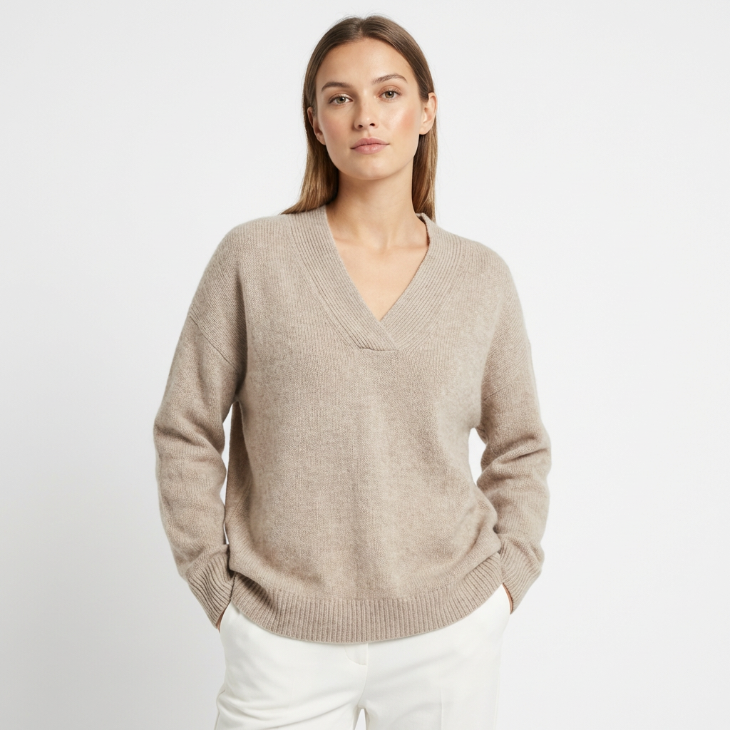 Harper | Women's Pullover With Beige Tone And V-Neck | Effortless