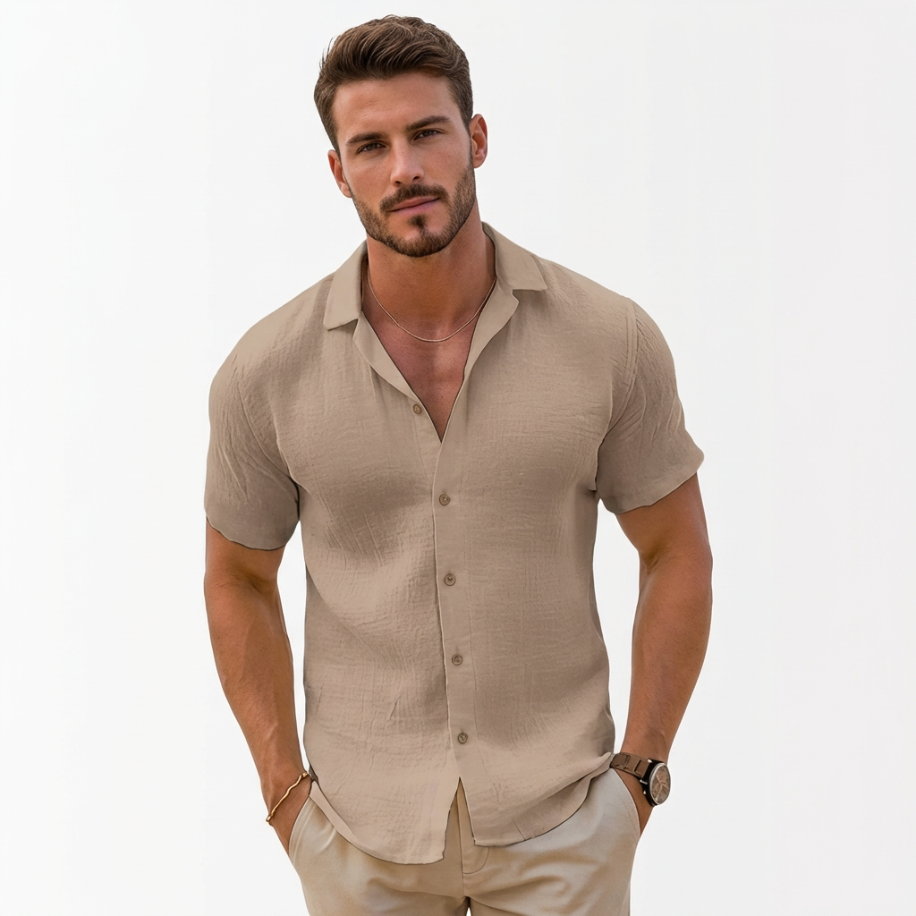 Harry | Men's Shirt With Cuban Collar And Short Sleeves | Breezy