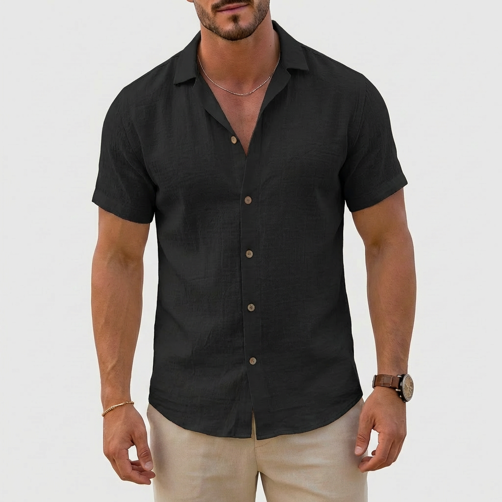 Harry | Men's Shirt With Cuban Collar And Short Sleeves | Breezy