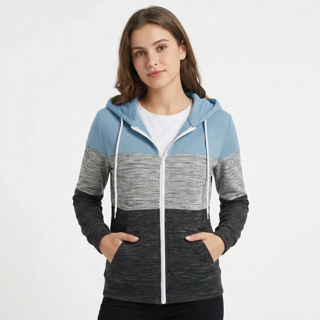 Bella | Women's Zip-Up Hoodie With Blocked Design And Front Pockets | Active