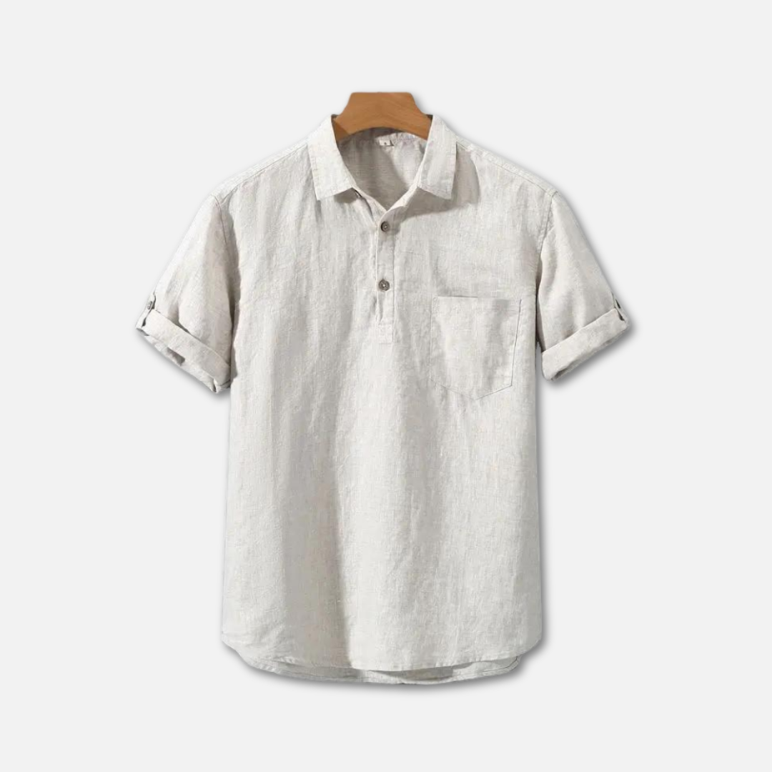 MEN'S LINEN POLO SHIRT WITH SHORT SLEEVES AND CHEST POCKET