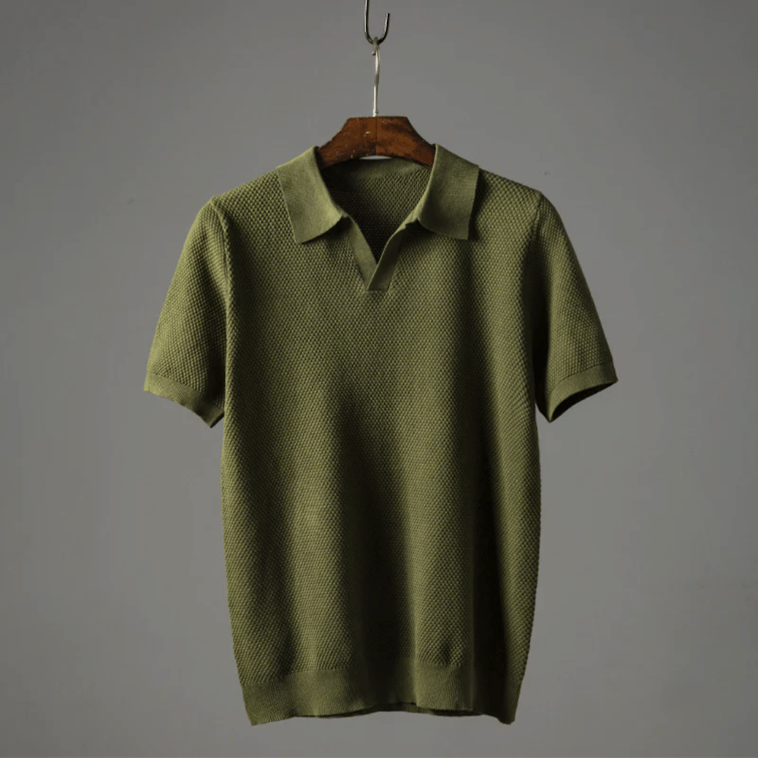 Men's Knit Polo Shirt With Short Sleeves & Breathable Fabric