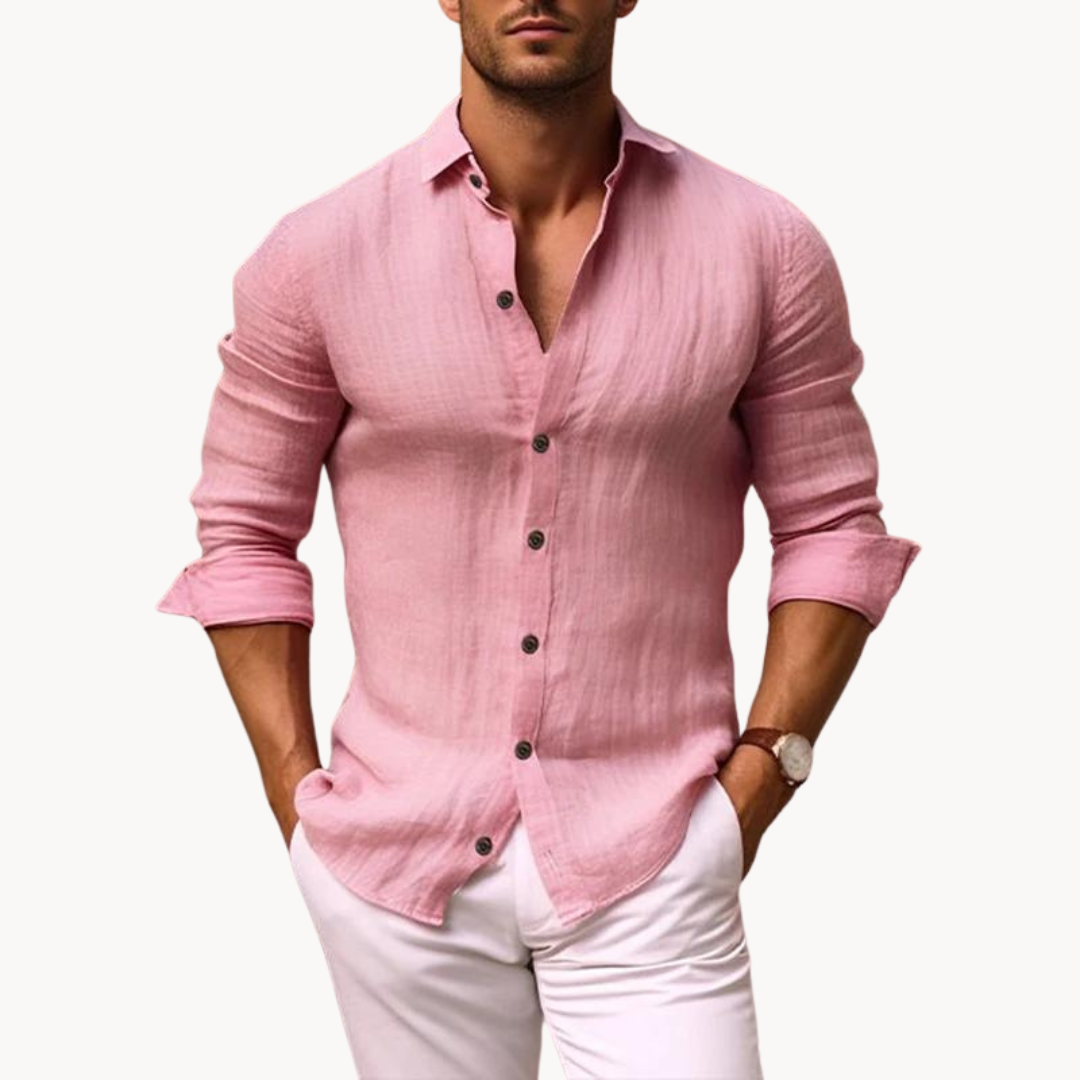 MEN'S COTTON LINEN LONG SLEEVE SHIRT WITH BUTTON DOWN FRONT