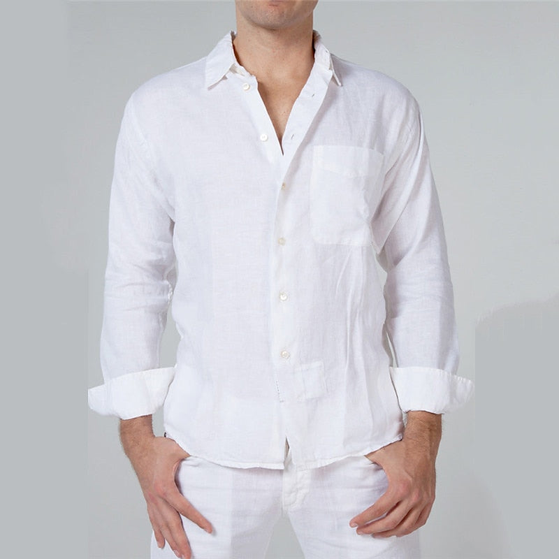 MEN'S LINEN RELAXED FIT SHIRT WITH LONG SLEEVES
