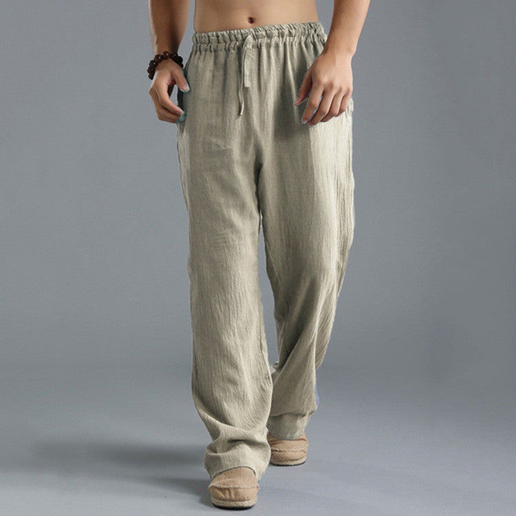 Men's Linen Trousers With Elastic Waist & Relaxed Fit