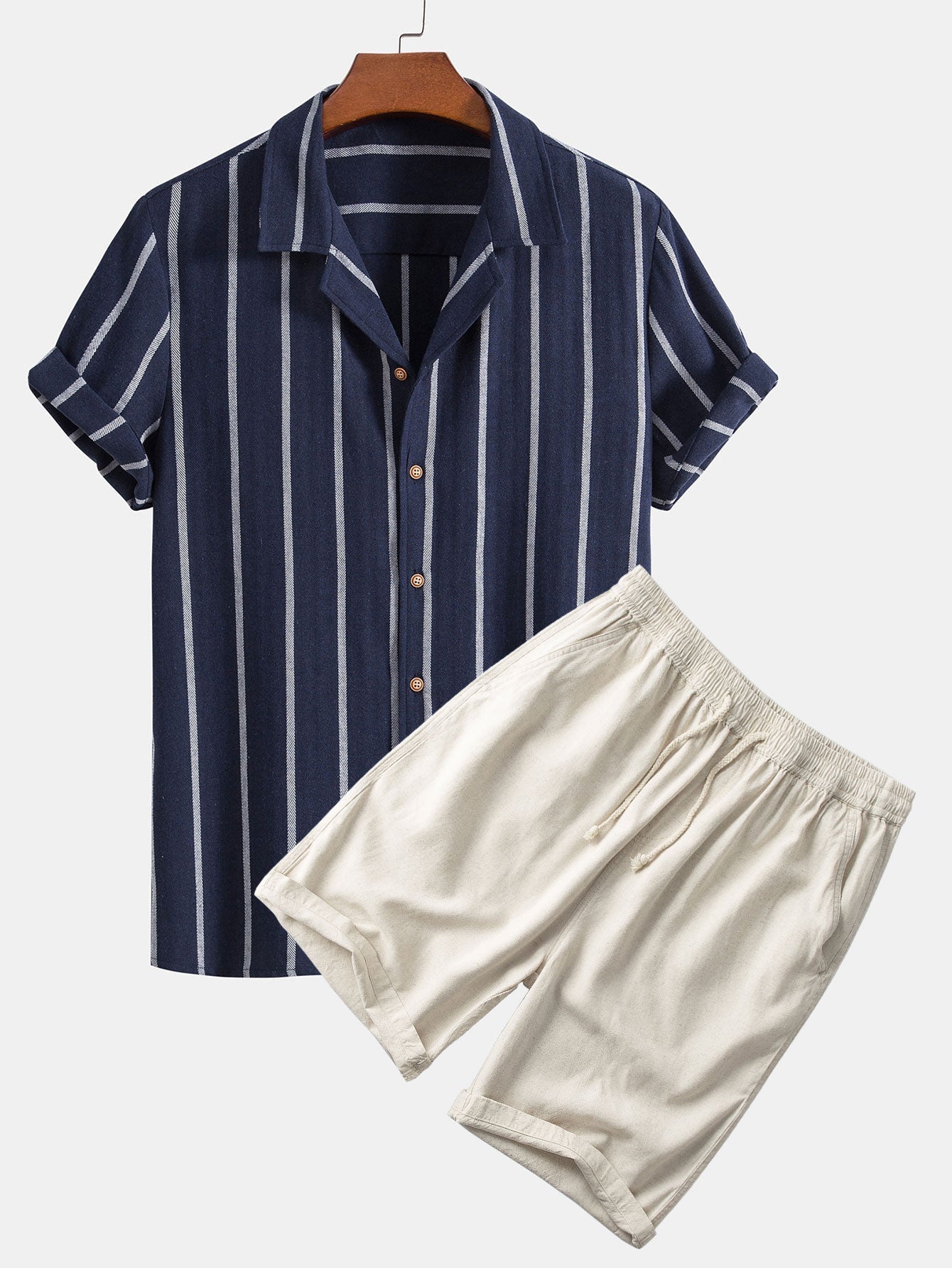 Men's Linen Summer Set With Short Sleeve Shirt & Shorts