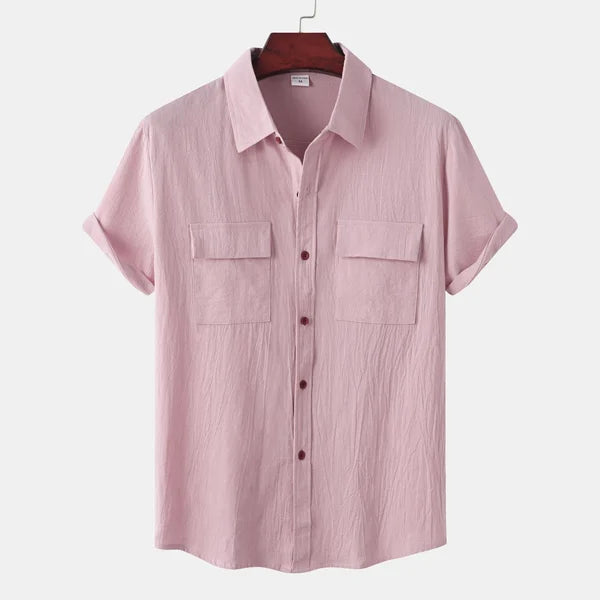 Men's Short Sleeve Button-up Shirt With Chest Pockets