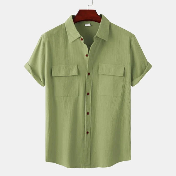 Men's Short Sleeve Button-up Shirt With Chest Pockets