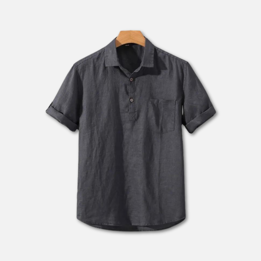 MEN'S LINEN POLO SHIRT WITH SHORT SLEEVES AND CHEST POCKET