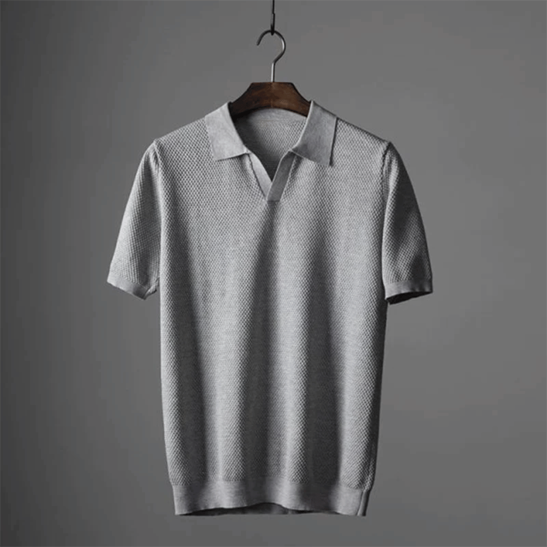 Men's Knit Polo Shirt With Short Sleeves & Breathable Fabric