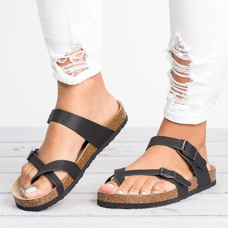 WOMEN'S LEATHER ADJUSTABLE SANDALS WITH CORK SOLE
