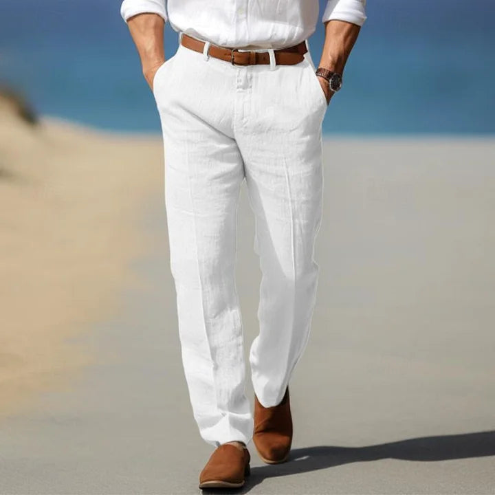 Men's Linen Relaxed Fit Trousers With Straight Leg
