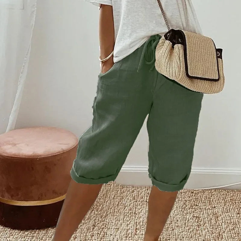 WOMEN'S  LINEN BERMUDA SHORTS WITH ELASTIC WAIST