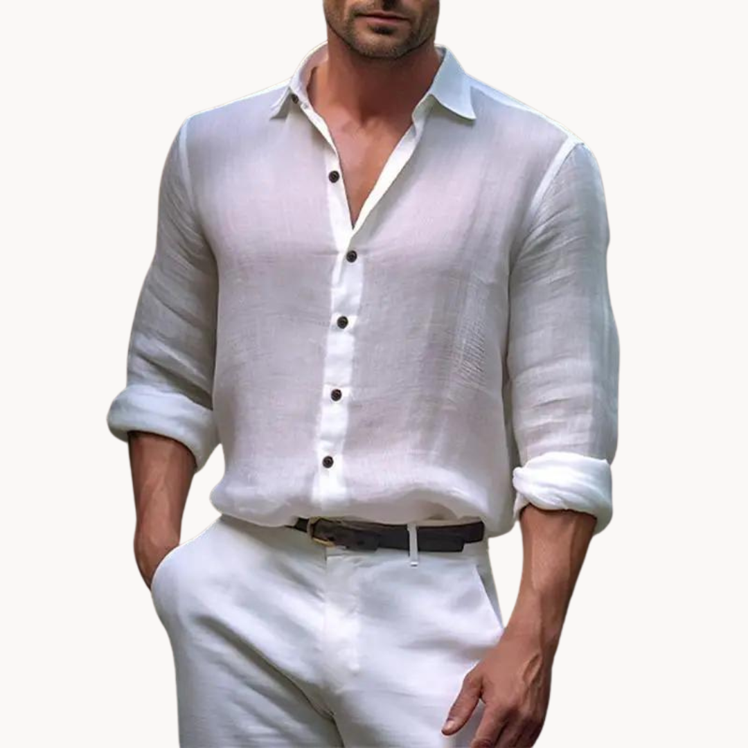 MEN'S COTTON LINEN LONG SLEEVE SHIRT WITH BUTTON DOWN FRONT