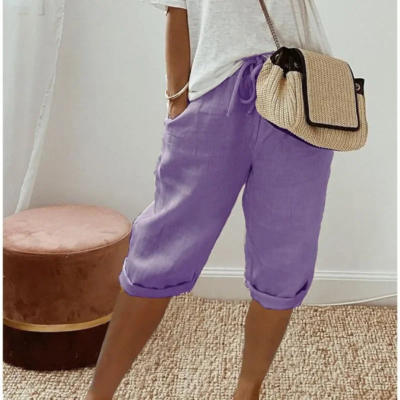 WOMEN'S  LINEN BERMUDA SHORTS WITH ELASTIC WAIST