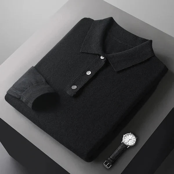 MEN'S CASHMERE POLO SHIRT WITH LONG SLEEVES