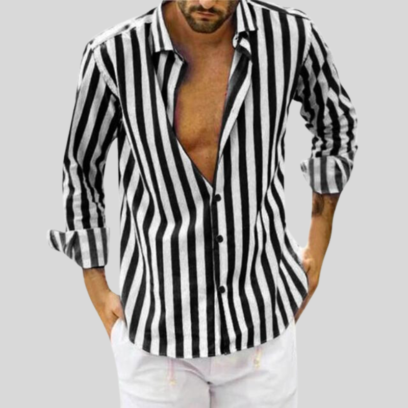 Men's Striped Long Sleeve Shirt for Casual Outings
