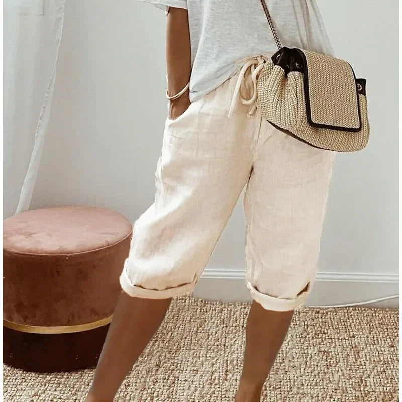 WOMEN'S  LINEN BERMUDA SHORTS WITH ELASTIC WAIST
