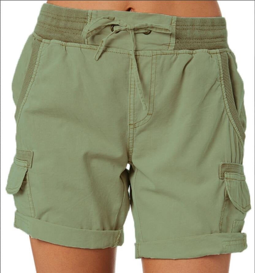 Women's Cargo Shorts With Stretch Waist & Pockets