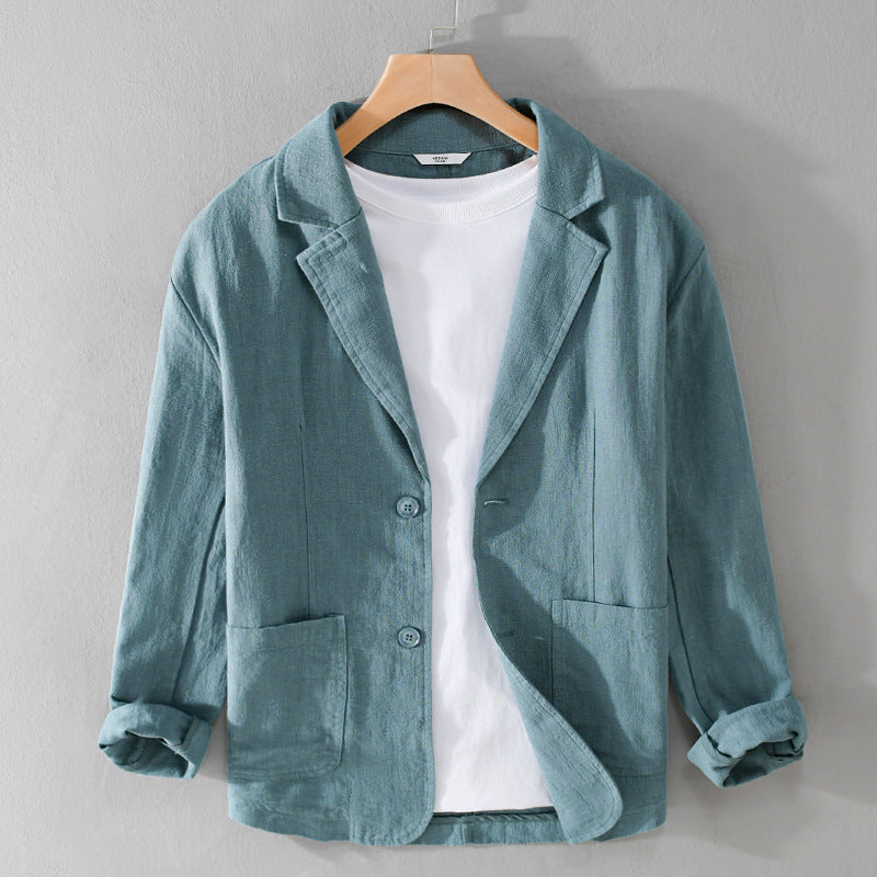 Men's Casual Linen Jacket With Notched Lapel Collar
