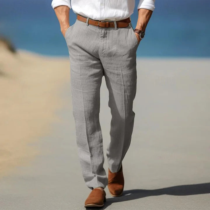 Men's Linen Relaxed Fit Trousers With Straight Leg