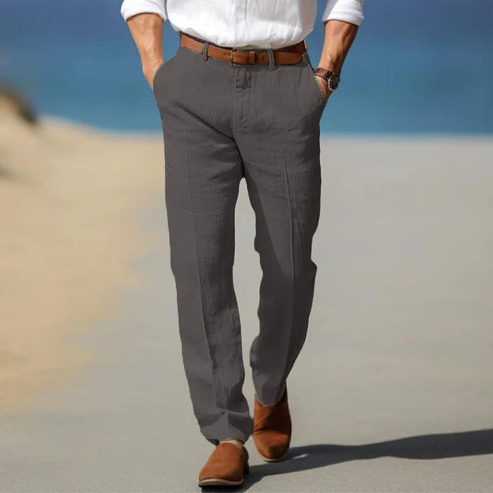 Men's Linen Relaxed Fit Trousers With Straight Leg