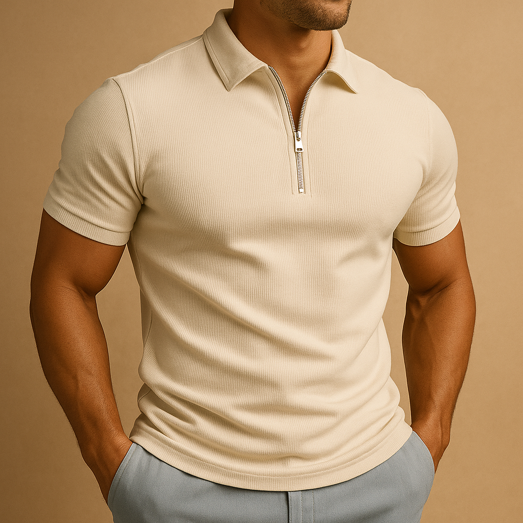 MEN'S SLIM FIT POLO SHIRT WITH ZIP NECK