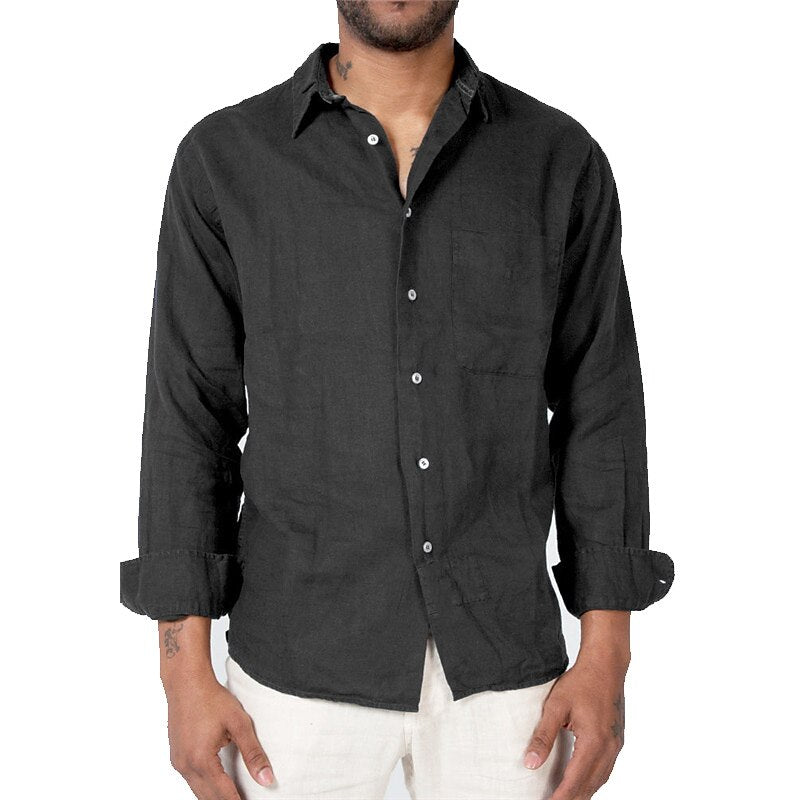 MEN'S LINEN RELAXED FIT SHIRT WITH LONG SLEEVES