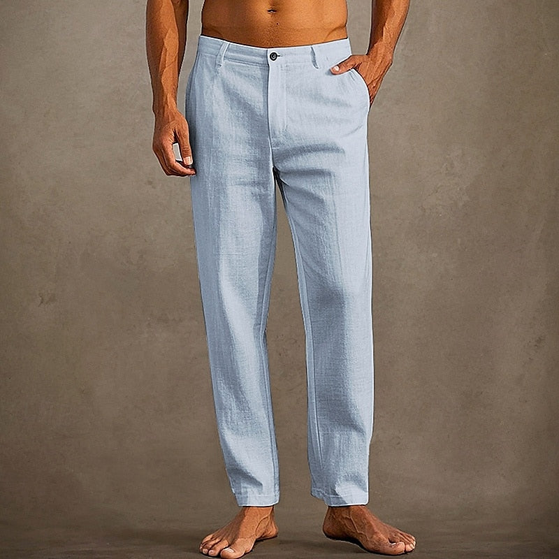 MEN'S LINEN SUMMER TROUSERS WITH STRAIGHT LEG FIT