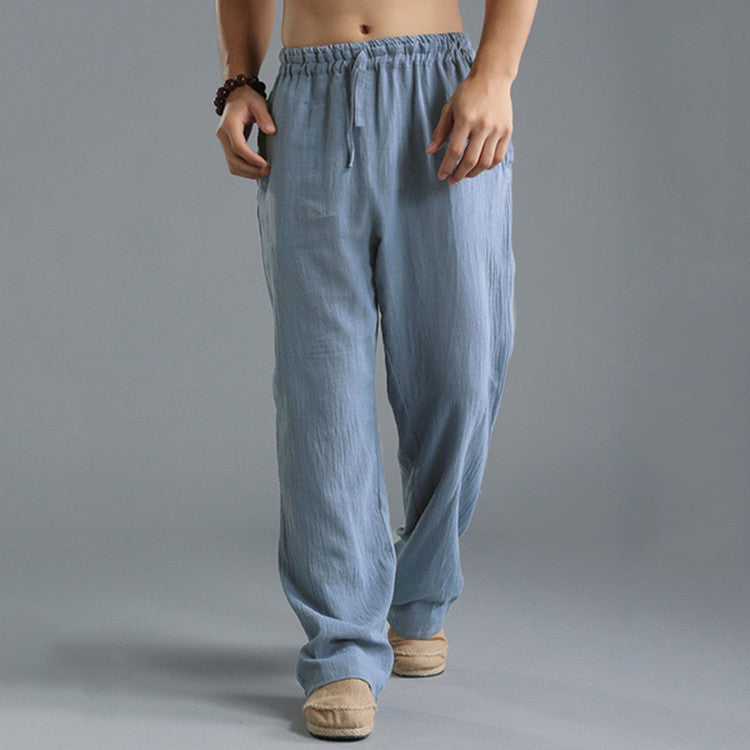 Men's Linen Trousers With Elastic Waist & Relaxed Fit