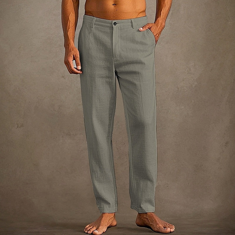 MEN'S LINEN SUMMER TROUSERS WITH STRAIGHT LEG FIT