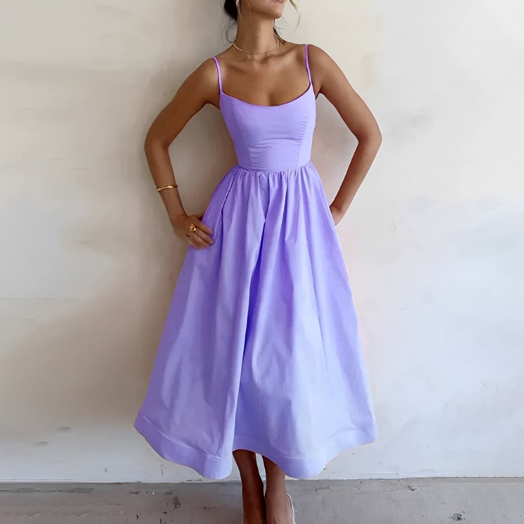 Women's Spaghetti Strap Summer Midi Dress With Fitted Bodice
