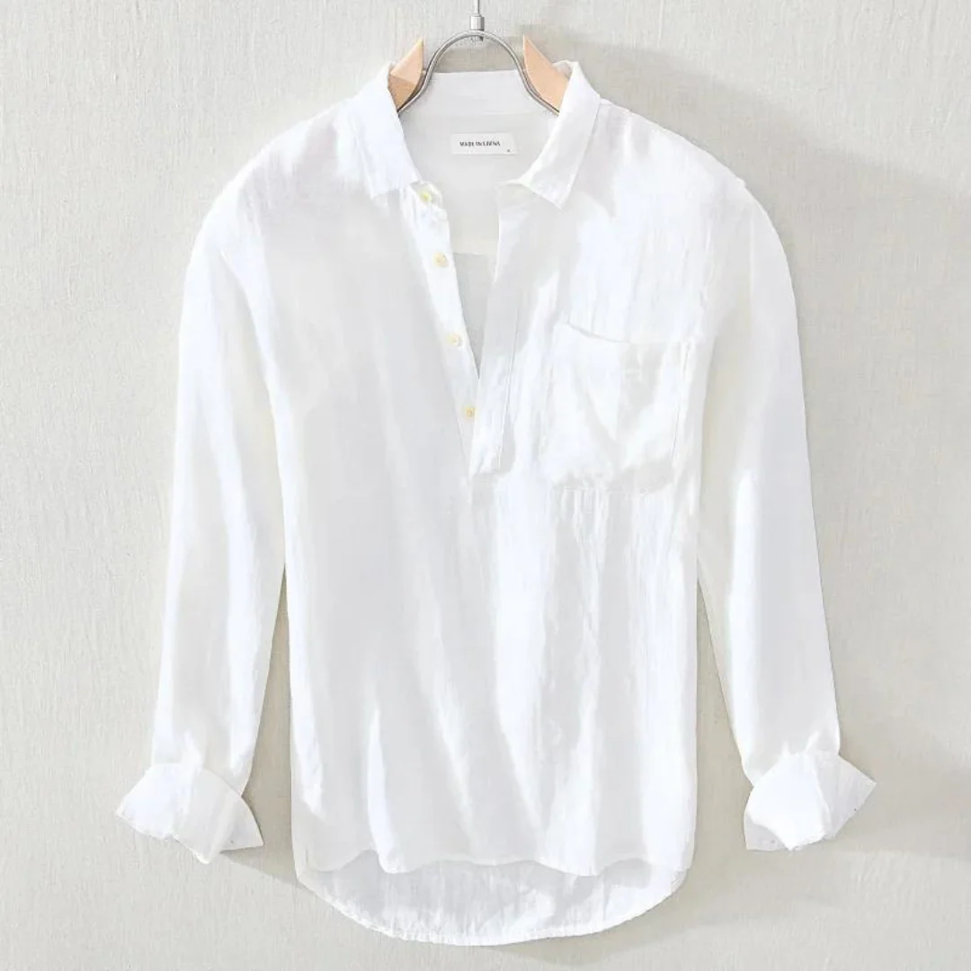 MEN'S SLIM FIT LINEN POPOVER SHIRT WITH LONG SLEEVES