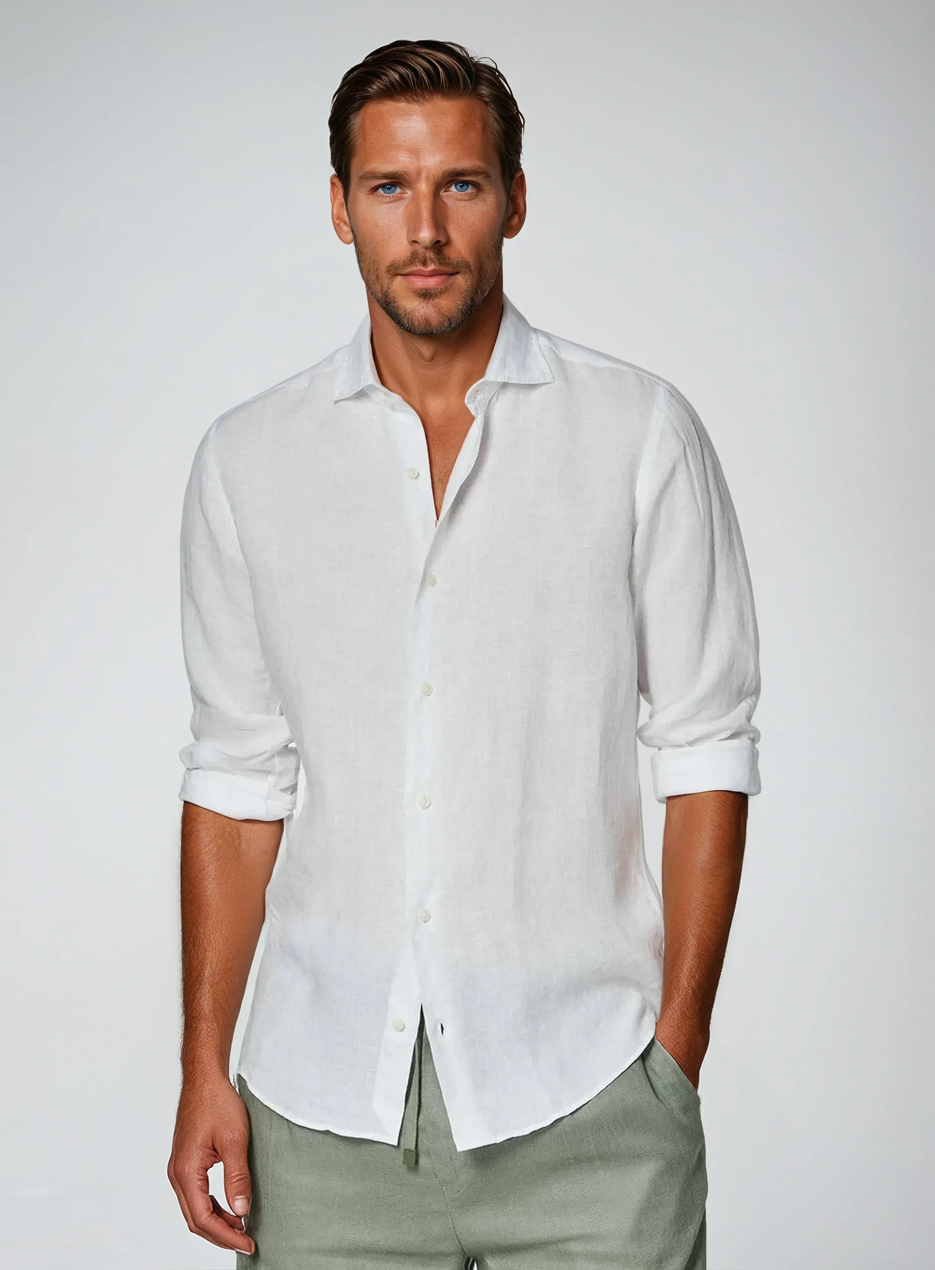 White Relaxed Fit Linen Shirt