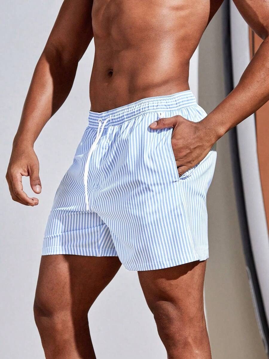 Striped Drawstring Swim Trunks Men