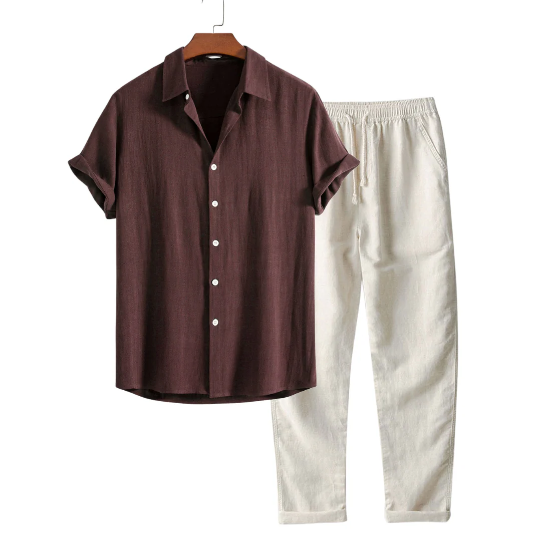 MEN'S LINEN SHORT SLEEVE SHIRT AND TROUSERS SET