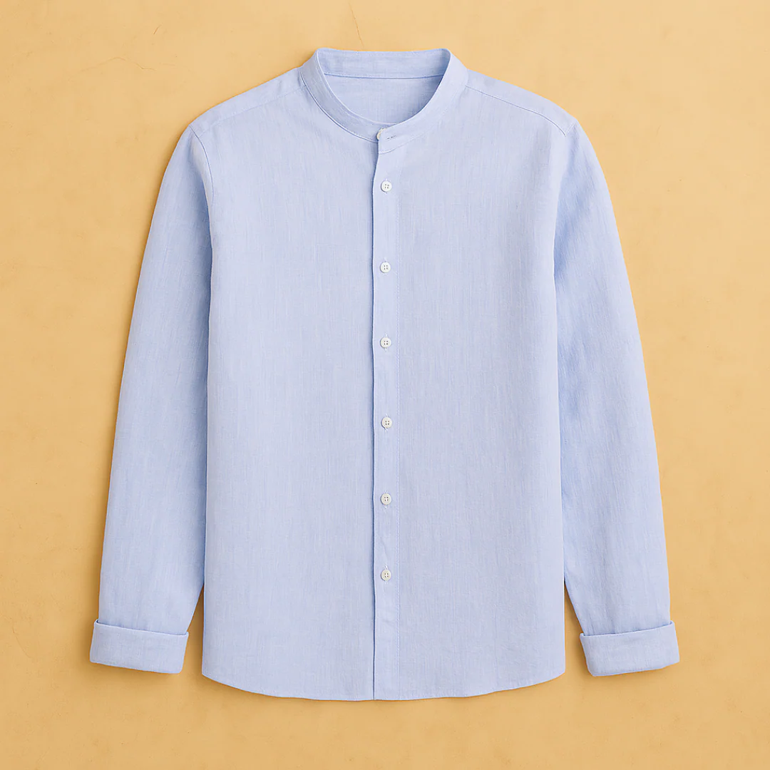 Men's Linen Band Collar Shirt