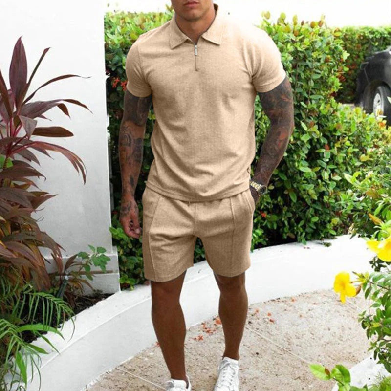 Men's Summer Set With Short Sleeves & Zip Collar