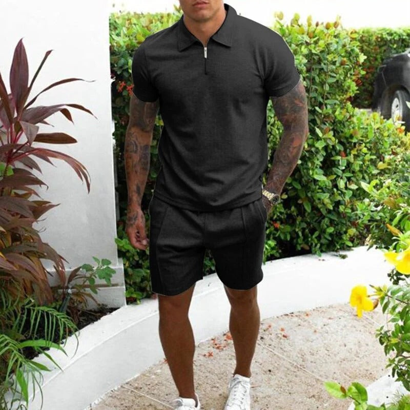 Men's Summer Set With Short Sleeves & Zip Collar
