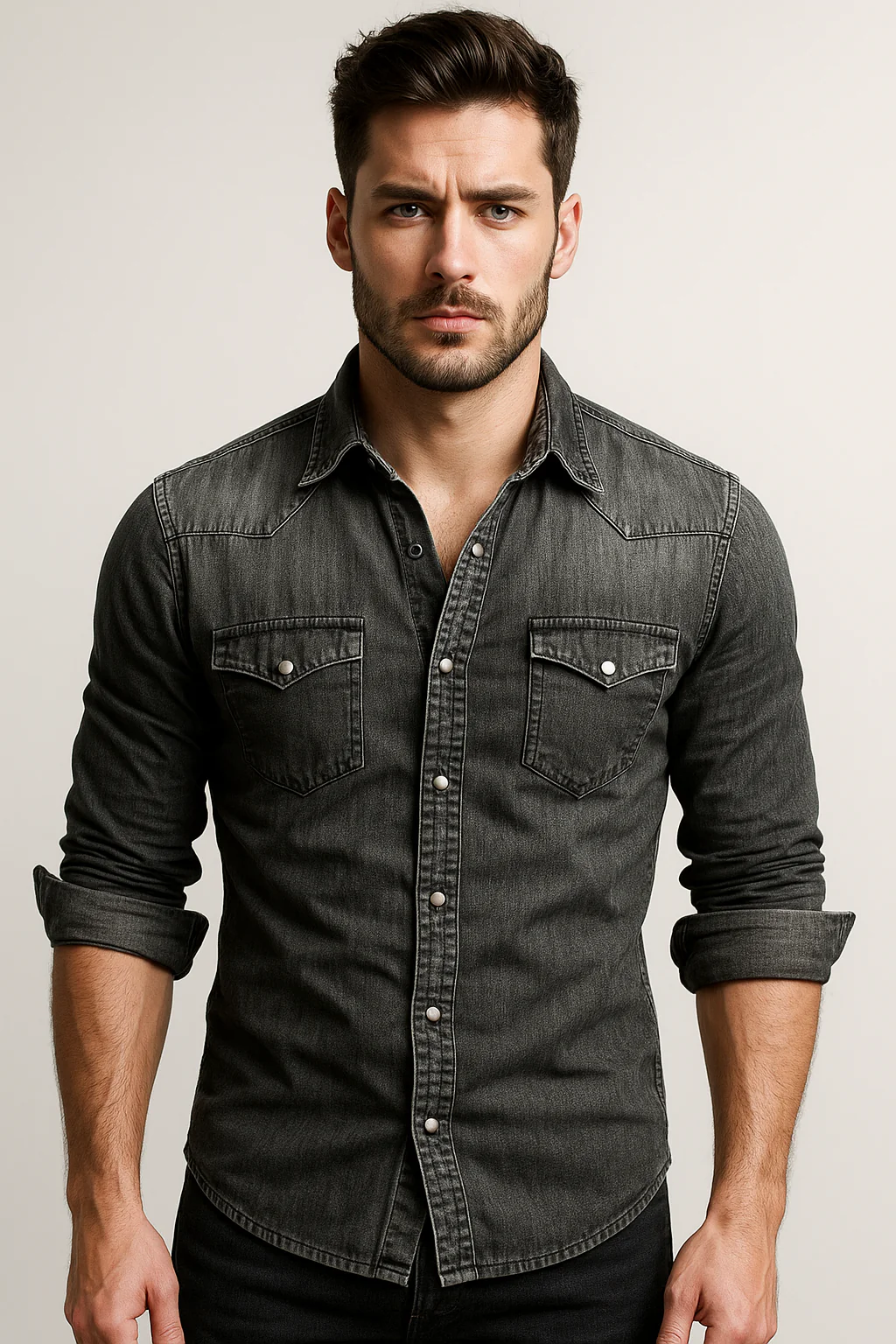 MEN'S SLIM FIT DENIM SHIRT WITH LONG SLEEVES