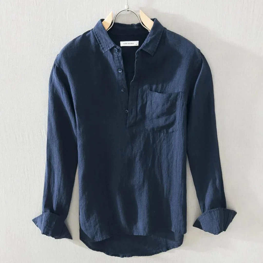 MEN'S SLIM FIT LINEN POPOVER SHIRT WITH LONG SLEEVES
