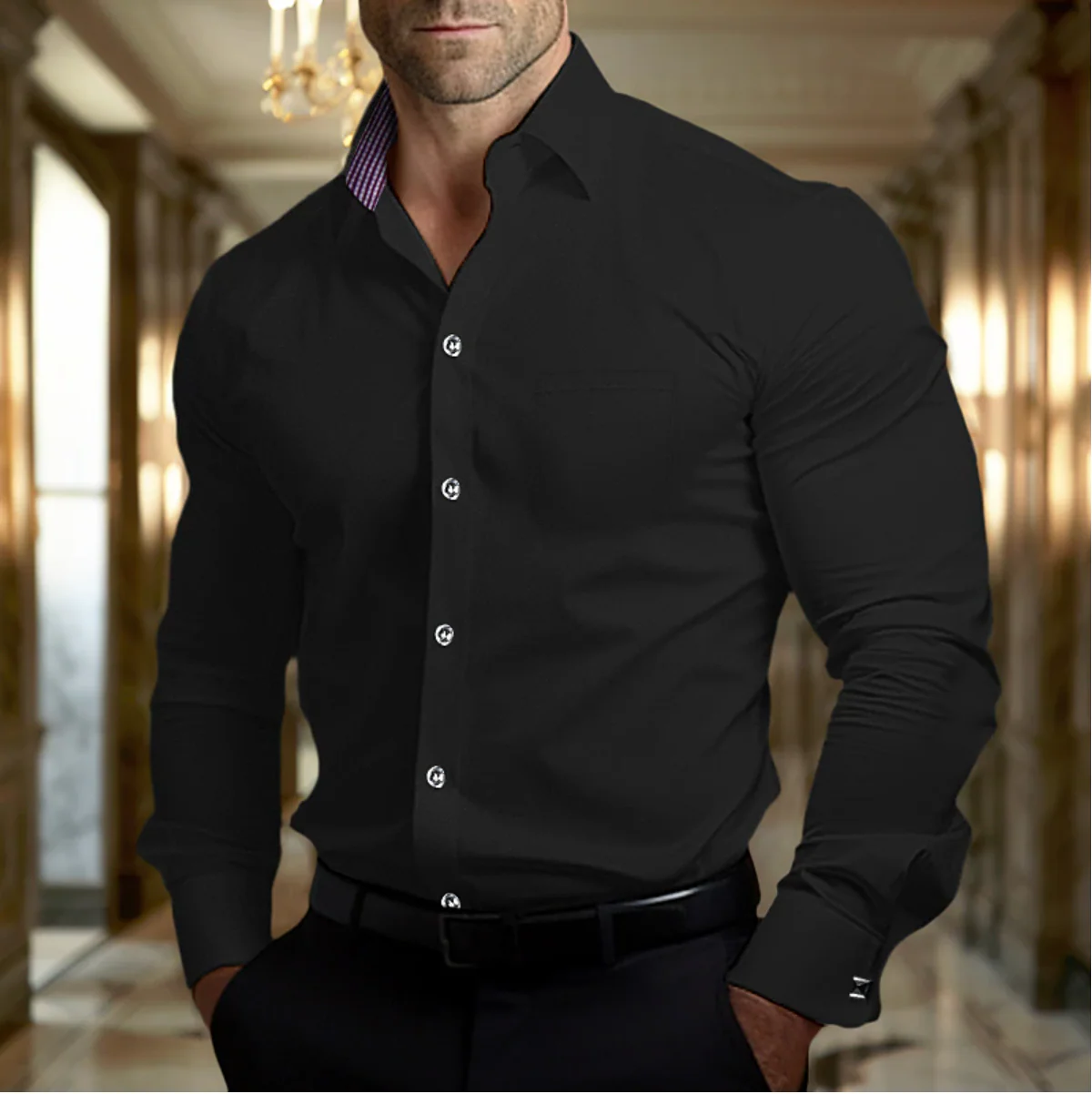 MEN'S COTTON DRESS SHIRT WITH LONG SLEEVES