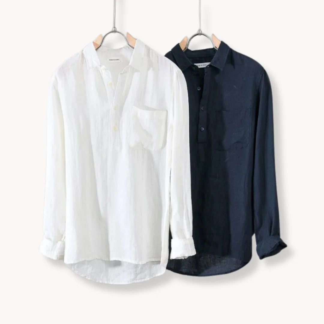 MEN'S SLIM FIT LINEN POPOVER SHIRT WITH LONG SLEEVES