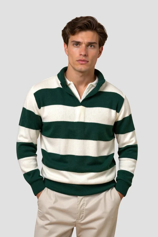Old Money Stripe Long Sleeve Polo